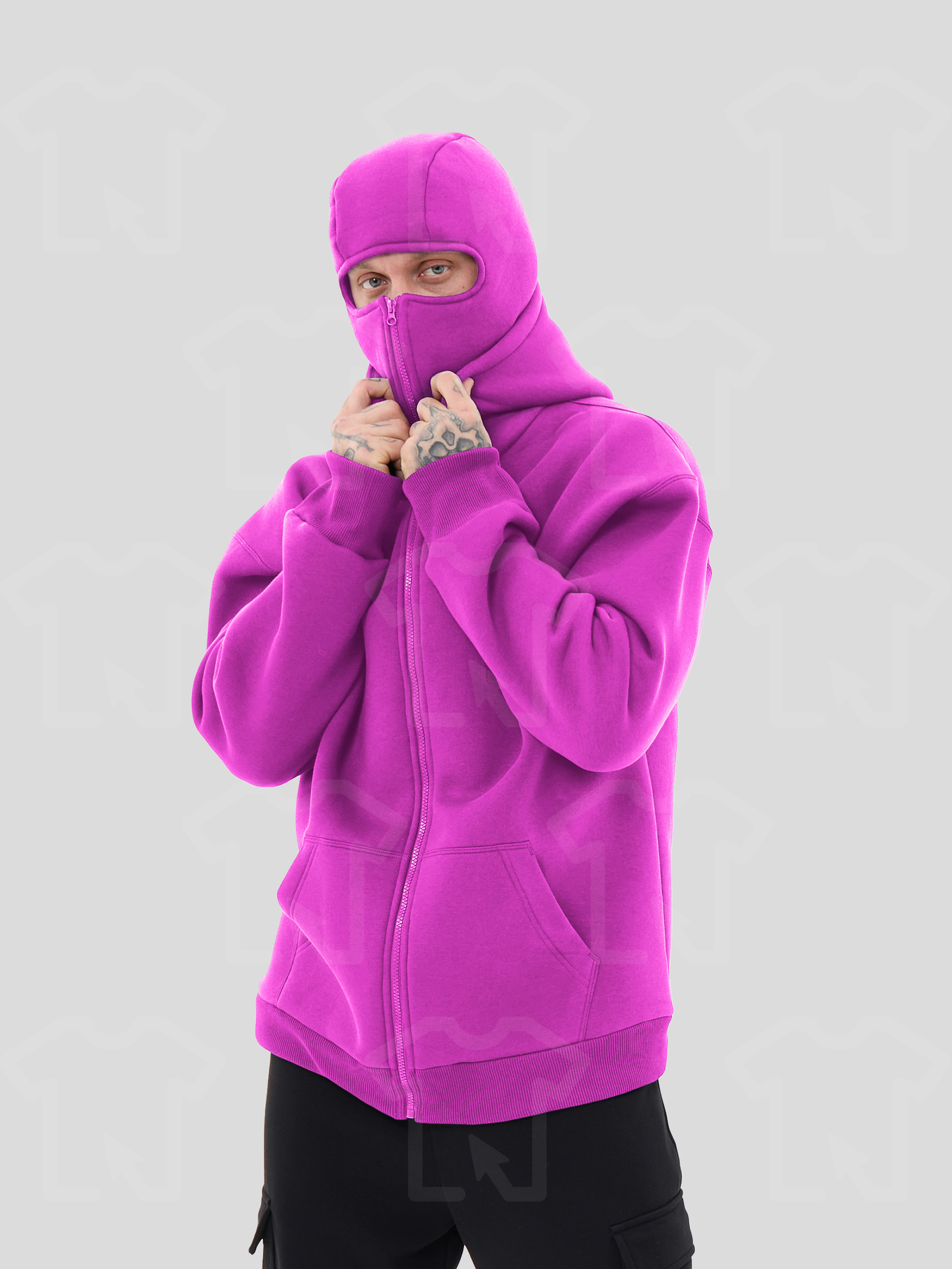 Худи Oversize BALACLAVA ZIP (на молнии) Премиум с начесом, цвет: фуксия
